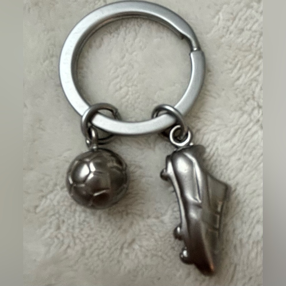 Pewter soccer shoe and ball keychain